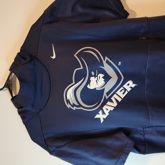 Nike Xavier Musketeers Dri-Fit Short Sleeve Long Neck Hoodie Men's Sz L EUC NICE - Picture 4 of 12